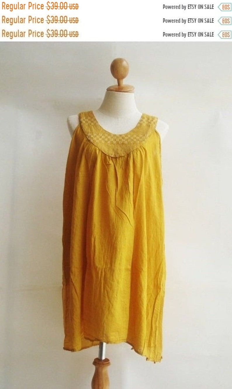 D18, Sunflower Classic U Neck Yellow Cotton Dress image 1