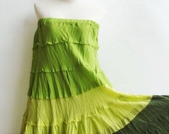 S2, Wavy Summer Spring Green Cotton Skirt, green skirt