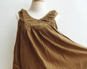 B9, Caramel Sleeveless V Neck Yellow Brown Cotton Blouse