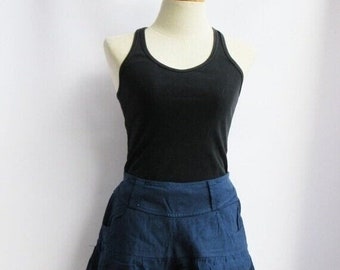 P3, Dark Blue Summer Sea Beach Cotton Skorts, dark blue shorts