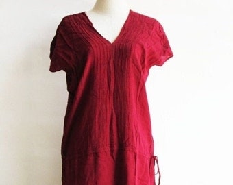 D21, V Cuello Vestido de algodón rojo