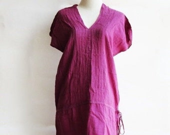 D21, V Neck Purple Cotton Dress