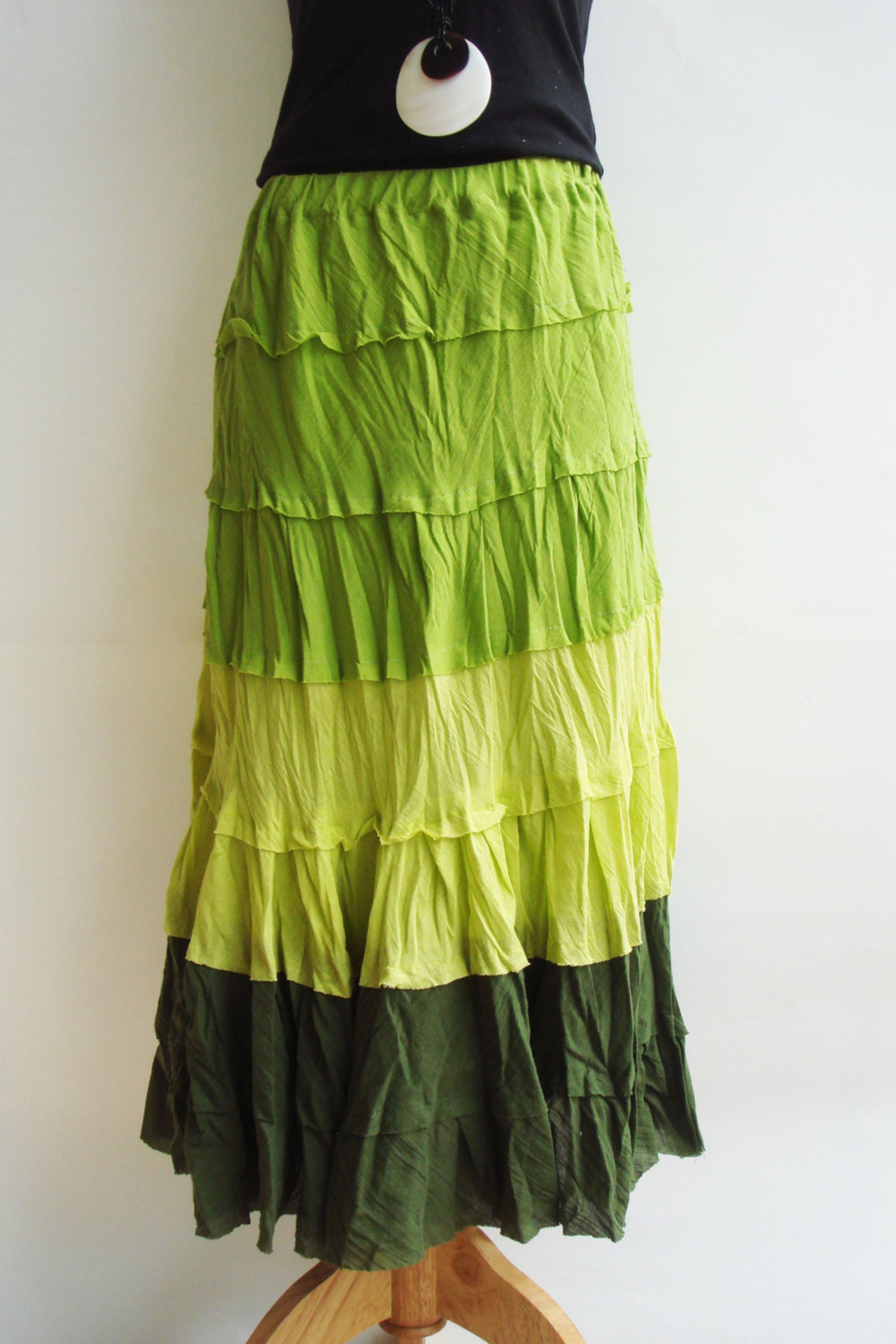 S2 Wavy Summer Spring Green Cotton Skirt Green Skirt Etsy