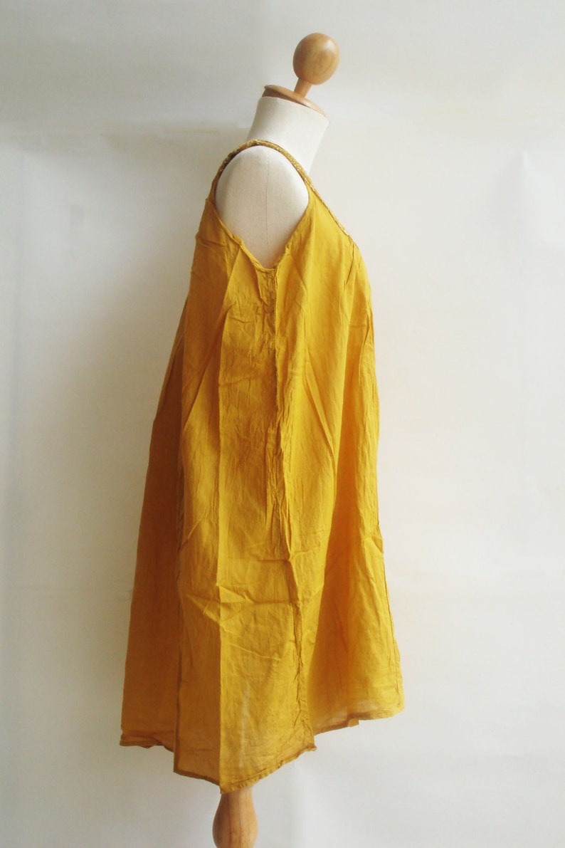 D18, Sunflower Classic U Neck Yellow Cotton Dress image 2