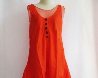 D7, Two Tone Kawaii Orange Cotton Dress, Orange sundress