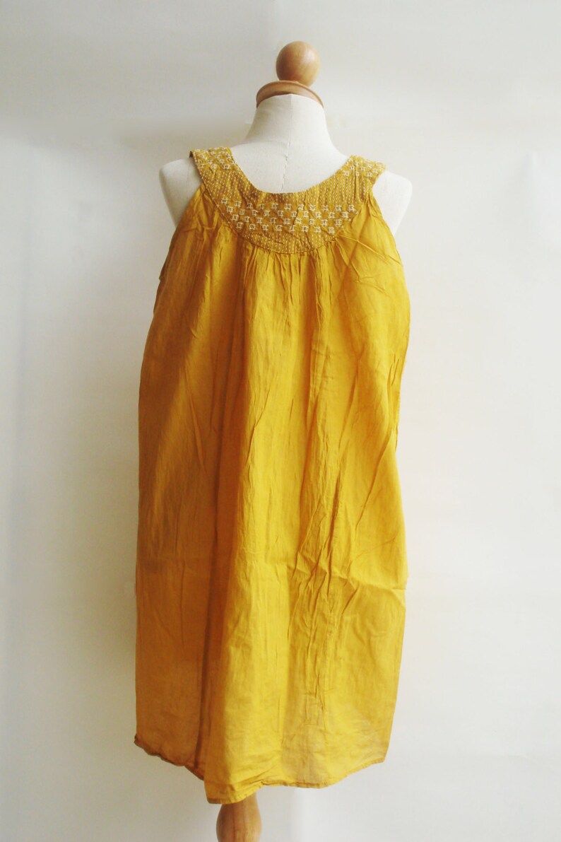 D18, Sunflower Classic U Neck Yellow Cotton Dress image 3