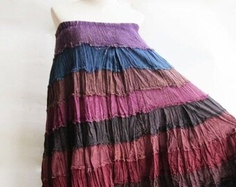 S3, Wavy Hippie Colorful Purple Cotton Skirt, violet skirt