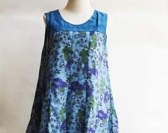 D25, Queen Elizabeth Garden Cute Floral Blue Cotton Dress