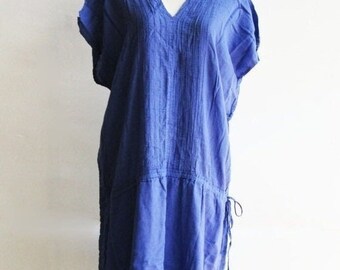 D21, V Neck Bright Blue Cotton Dress