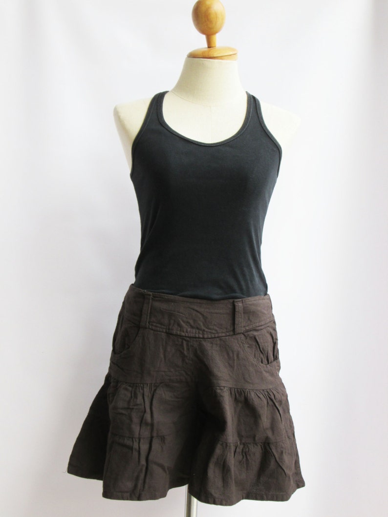 P3, Dark Brown Summer Sea Beach Cotton Skorts, brown shorts image 3