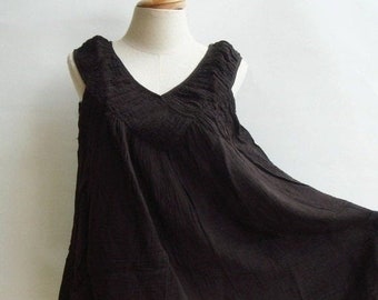 B9, Chocolate Sleeveless V Neck Dark Brown Cotton Blouse