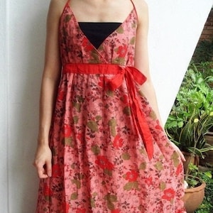 D8, Queen Elizabeth, Garden, Floral, Summer, Maxi, Red Cotton Dress