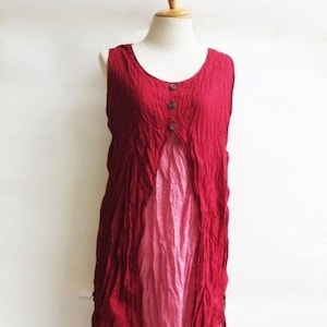 D6, Two Tone Two Layers Sleeveless Red Cotton Dress