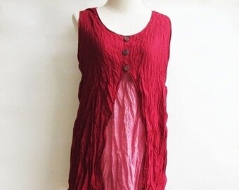 D6, Two Tone Two Layers Sleeveless Red Cotton Dress