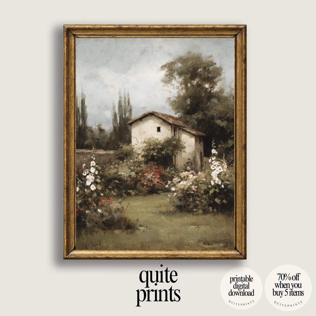 Rustic Cottage Garden Wall Art – Country Landscape Painting (printable ...