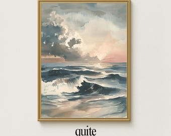 Moody Ocean Wave Print: Coastal Sunset Seascape (Digital Download
