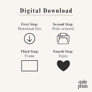 Step by step guide to download, print, frame and enjoy digital wall art | Printable artwork instructions for instant download poster prints | Easy home decor