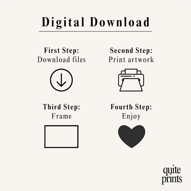 Step by step guide to download, print, frame and enjoy digital wall art | Printable artwork instructions for instant download poster prints | Easy home decor