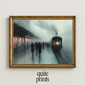 Vintage Train Station Wall Art | European Slow Living Oil Painting (Digital Download)