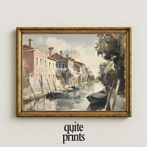 Venice Canal Print: Vintage Italian Cityscape, Watercolor Architecture (Digital Download)