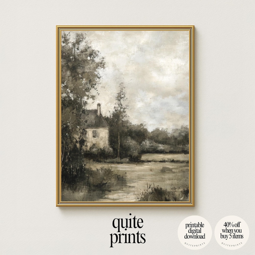 Antique Cottage Landscape Printable – Rustic Country House Wall Art ...