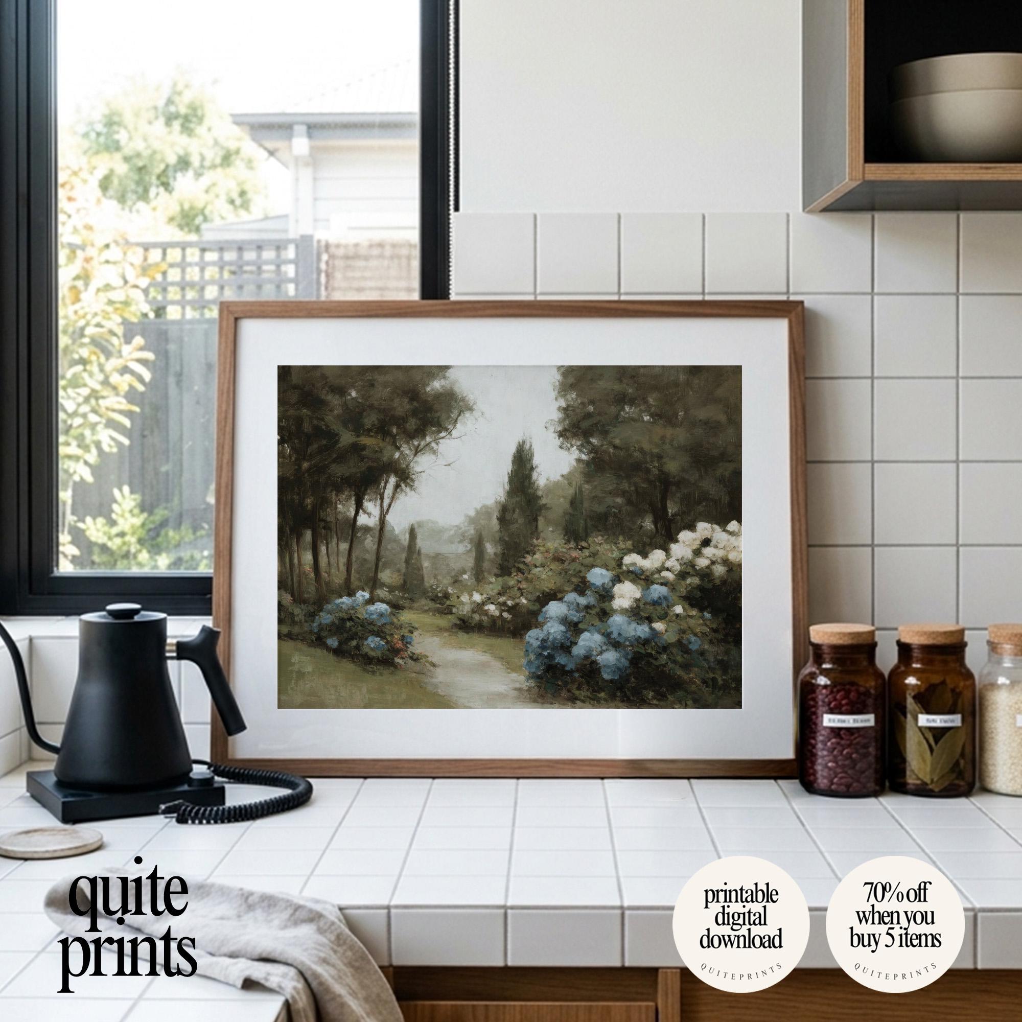 Vintage Hydrangea Garden Painting | Antique Flower Print | Moody ...