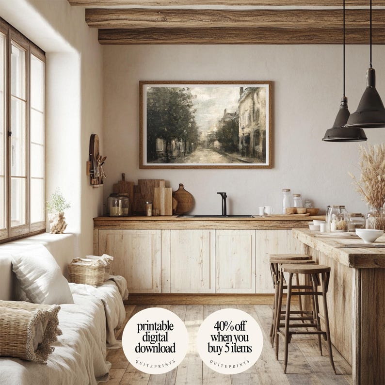 Rustic City Background Vintage City Street Printable Art – Rustic Urban Landscape Wall Art ...