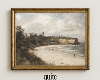 Vintage Coastal Beach Painting Printable | Muted Seaside Cliff Landscape Wall Art (Digital Download)