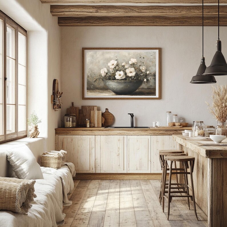 Vintage Floral Still Life Painting: Rustic Kitchen Wall Art (digital ...