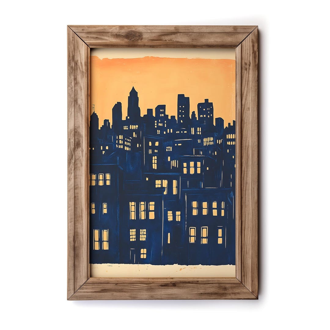 Urban Cityscape Painting: Modern Skyline Wall Art Print | Bold Night ...