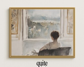 Midcentury Modern Woman Reading Art Print: Feminine Countryside Decor (Digital Download