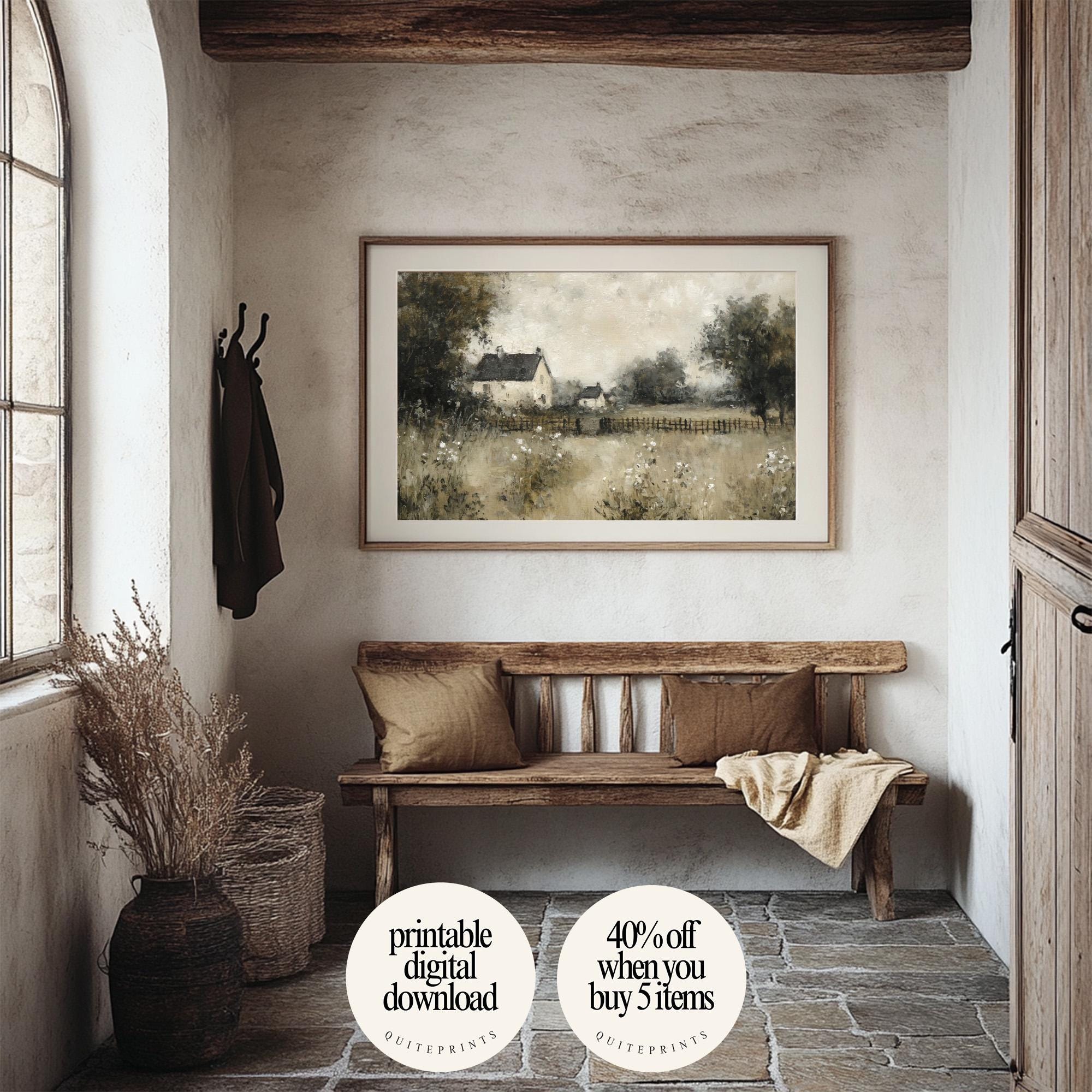 Rustic Cottage Landscape Wall Art – Vintage Spring Farmhouse (printable ...