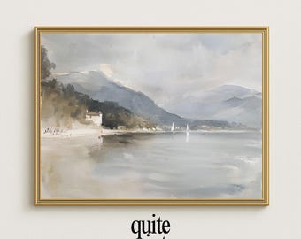 素朴な海岸の崖の絵画：海辺の壁画（印刷可能なデジタルダウンロード