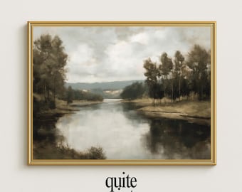 Vintage River Landscape Print: Rustic Farmhouse Wall Art (Printable Digital Download)