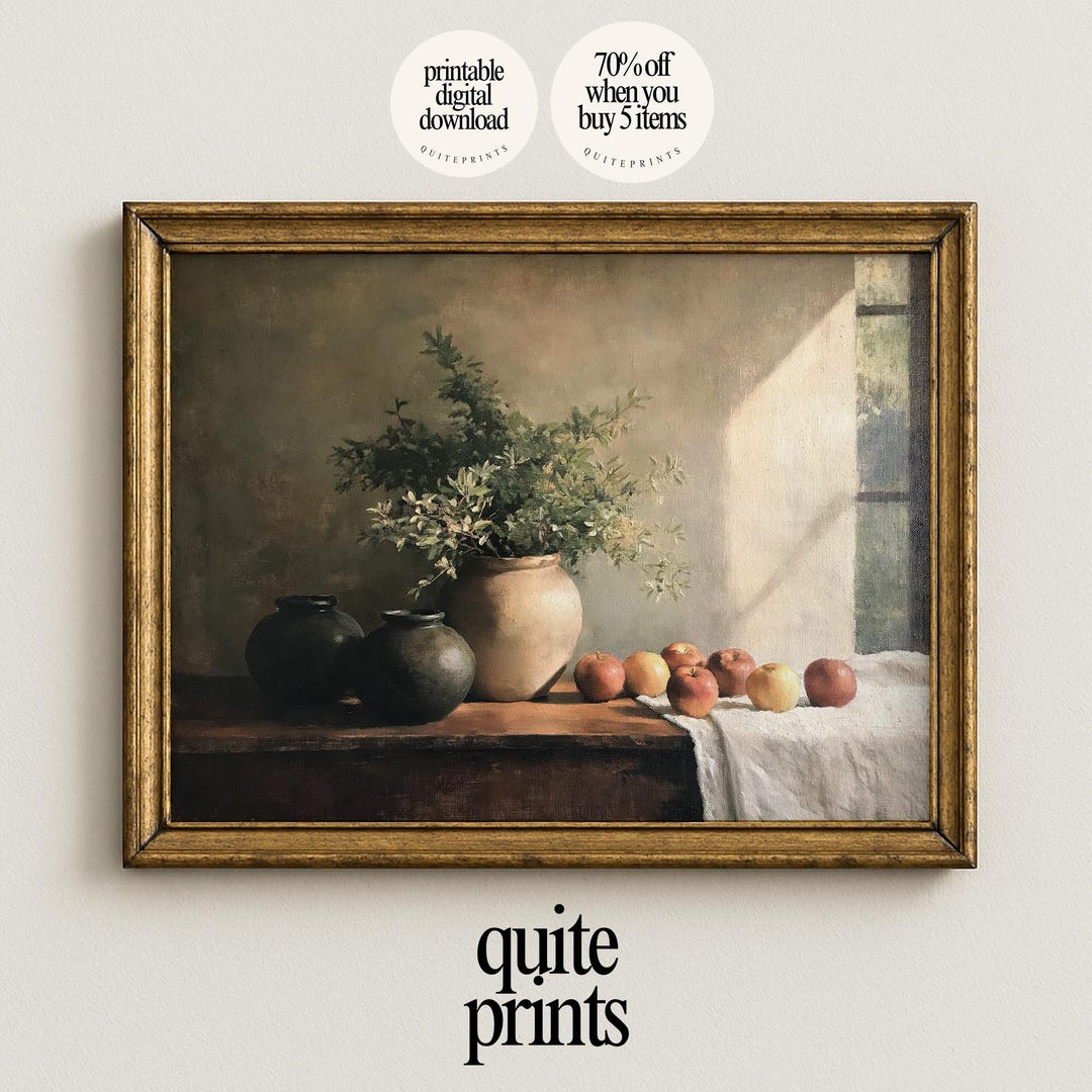 Printable Apple Still Life Painting: Farmhouse Kitchen Wall Art Decor ...