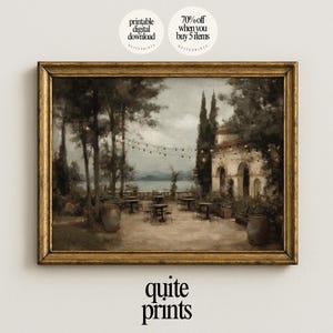 Vintage Cafe Landscape Printable Painting | Italian Lakeside Tuscan Wall Art (Digital Download)