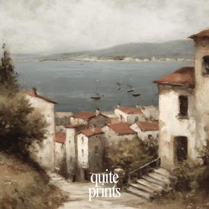 Close up of printable wall art featuring Tuscan Countryside Oil Painting | Neutral Soft tones | Digital download artwork for Vintage house decor