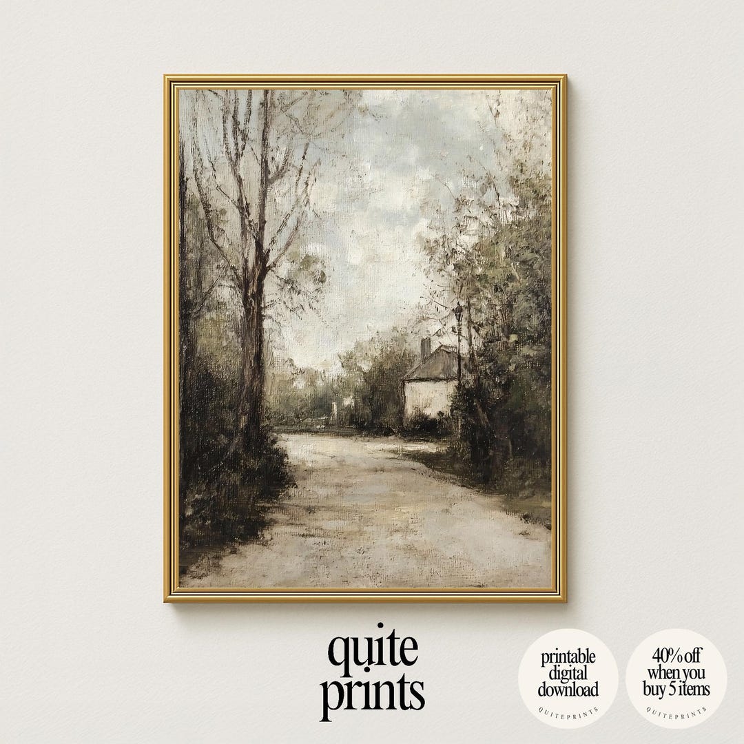 Antique Village Country Road Print – Rustic Landscape Wall Art (vintage ...