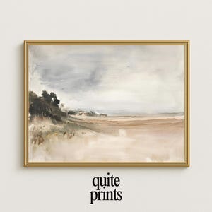 Neutral Coastal Landscape Wall Art Print Minimalist Beach Scene Painting Rustic Artwork for Living Room Bedroom Office Gallery Wall