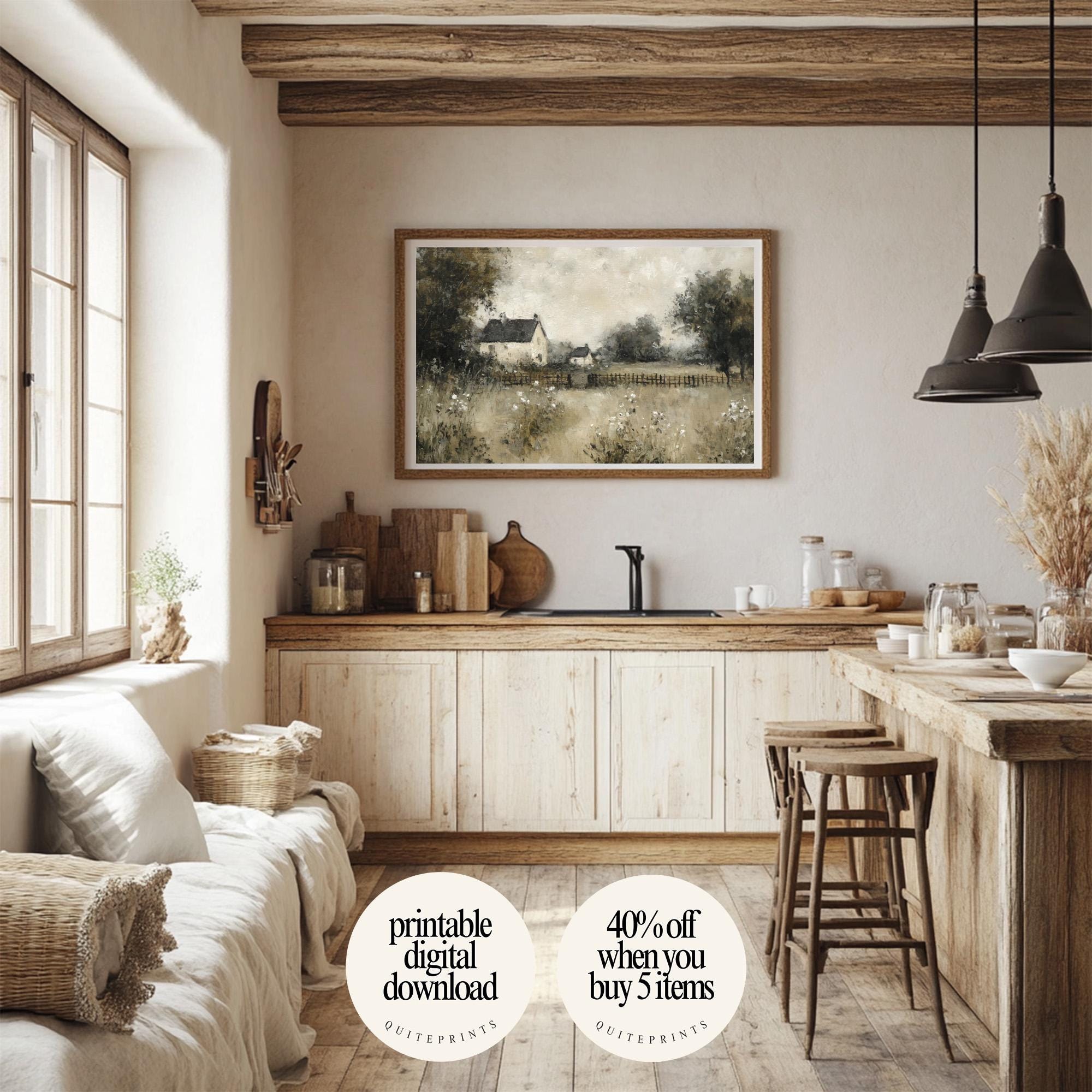 Rustic Cottage Landscape Wall Art – Vintage Spring Farmhouse (printable ...