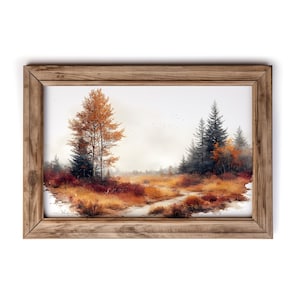 Rustic Autumn Forest Landscape Printable Wall Art: Cozy Fall Scene Digital Download for Vintage Woodland Decor