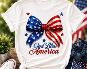Patriotic Bow PNG, 4th of July SVG, God Bless America Design, American Flag Hair Bow, USA Tumbler Wrap, Digital Download