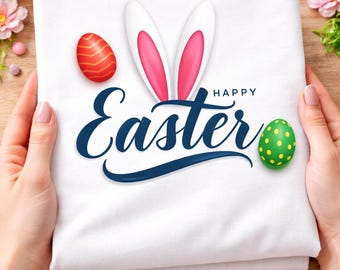 Happy Easter SVG PNG , Bunny Ears Easter Egg Design, Cute Easter Shirt Cut File, Sublimation Design for Cricut Silhouette