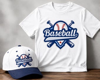 Baseball Logo PNG | Crossed Bats, Ball & Script Design | High-Res 300 DPI | Instant Digital Download for T-Shirts, Merch and Apparel