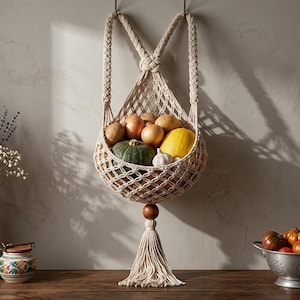 Crochet Teardrop Hanging Basket | Boho Cotton Rope Wall Storage (PDF Pattern)