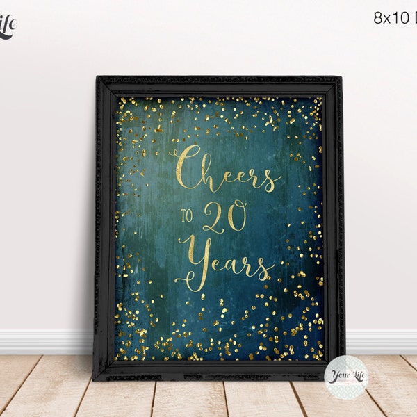 Cheers to 20 Years Printable, 20th Anniversary Decor, 20 Year Diamond Anniversary, 20th Birthday Party Decorations, 8x10 PRINT
