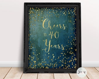 Cheers to 40 Years Printable, 40th Anniversary Decor, 40 Year Ruby Anniversary, 40th Birthday Party Decorations, 8x10 & 16x20 PRINT