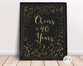 Cheers to 40 Years Printable, 40th Anniversary Decor, 40 Year Ruby Anniversary, 40th Birthday Party Decorations, 8x10 & 16x20 PRINT