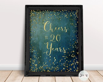 Cheers to 20 Years Printable, 20th Anniversary Decor, 20 Year Diamond Anniversary, 20th Birthday Party Decorations, 8x10 PRINT