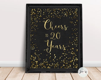 Cheers to 20 Years Printable, 20th Anniversary Decor, 20 Year Diamond Anniversary, 20th Birthday Party Decorations, 8x10 PRINT